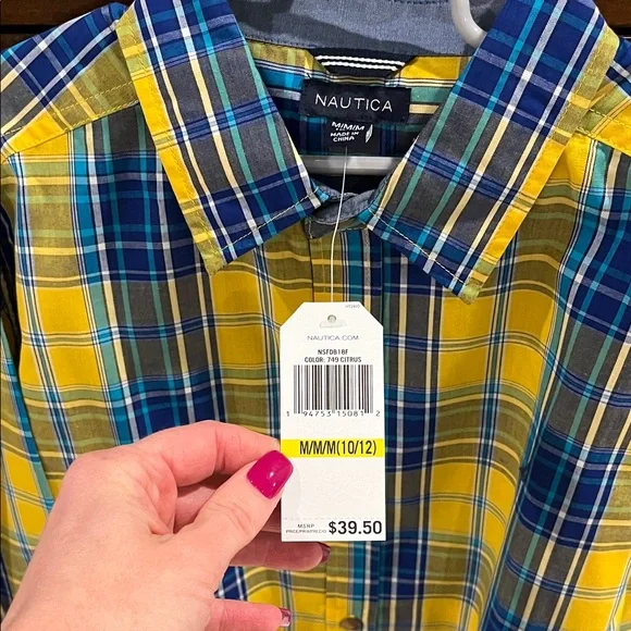 Nautica Boys Blue and Yellow Plaid Shirt - Picture 2 of 4